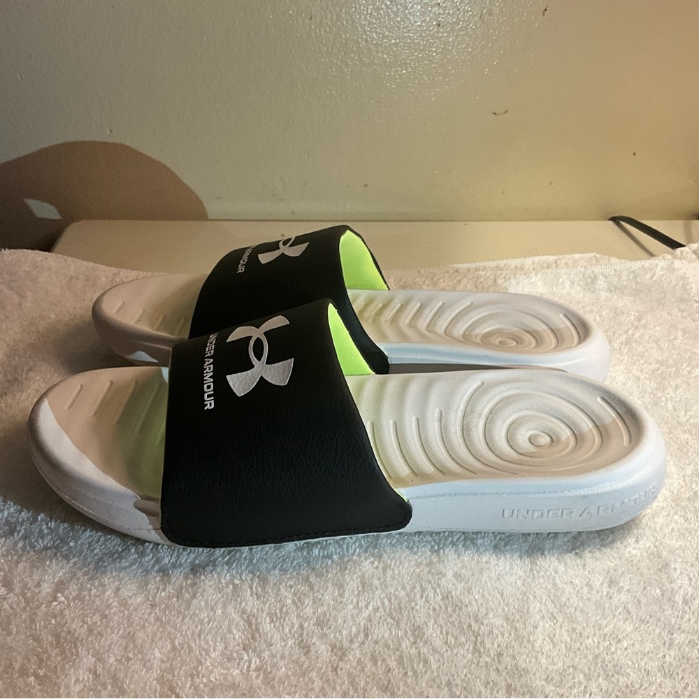 Under Armour Black and White Slide Sandals
